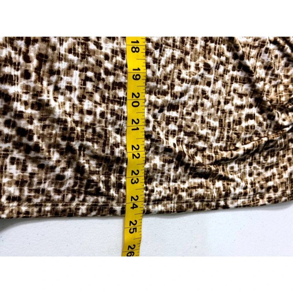 Jones New York Collection Brown Abstract Surplice V-Neck Ruched Top Small